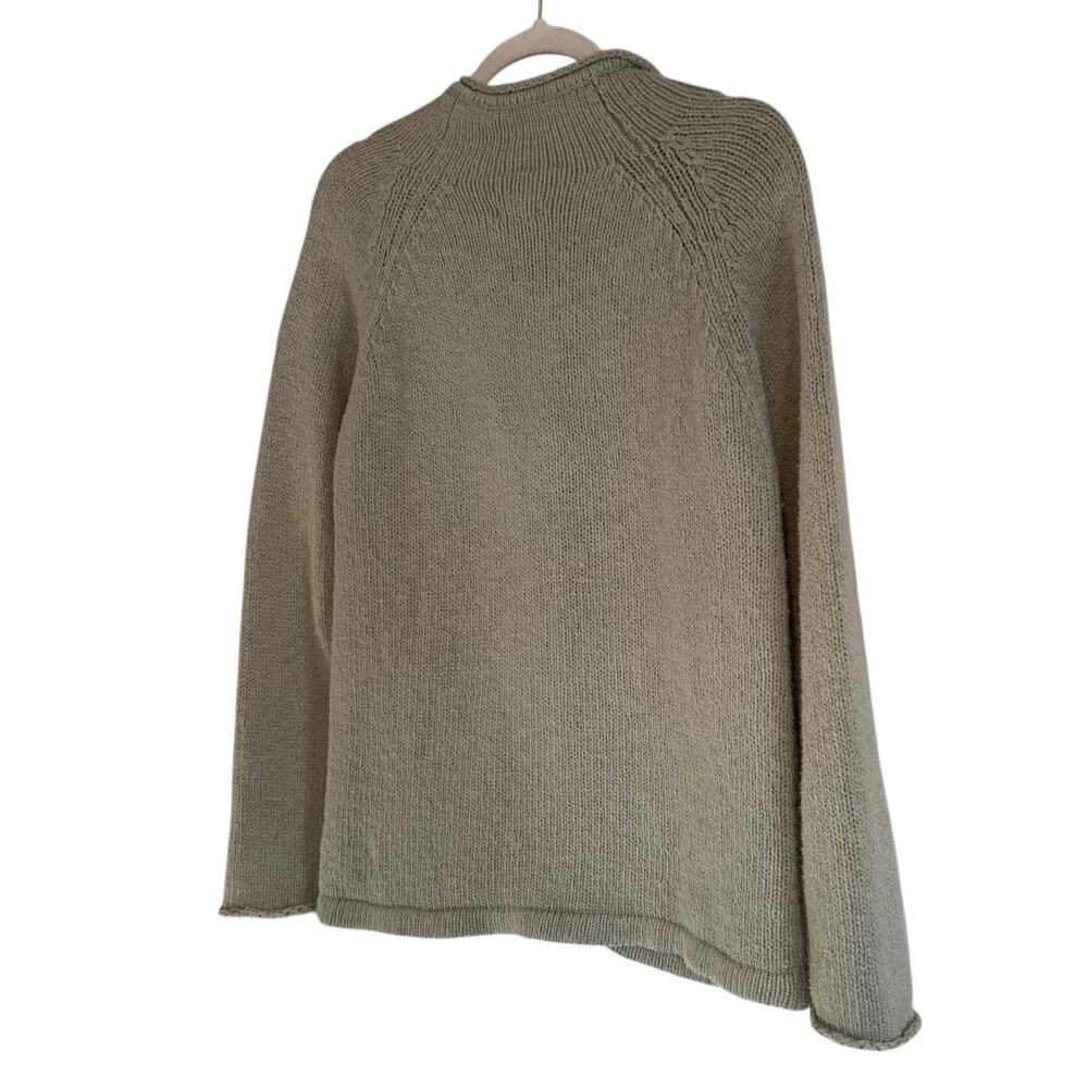 LL Bean Sage Green Cotton Knit Full Zip Cottagecore Cardigan Sweater Size Medium - Picture 3 of 13
